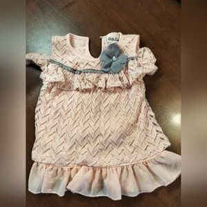 Little Lass Blush Lace Dress with Gray Accent